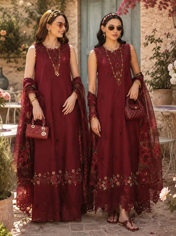 NOOR Eid LUX Lawn By Sadia Asad Collection 2026 (D14 – Ruby Royale)