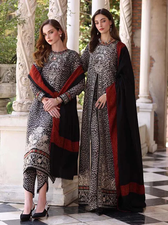 NOOR Winter Pashmina Shawl Collection 2025 by Saadia Asad (01-Noir Safari)