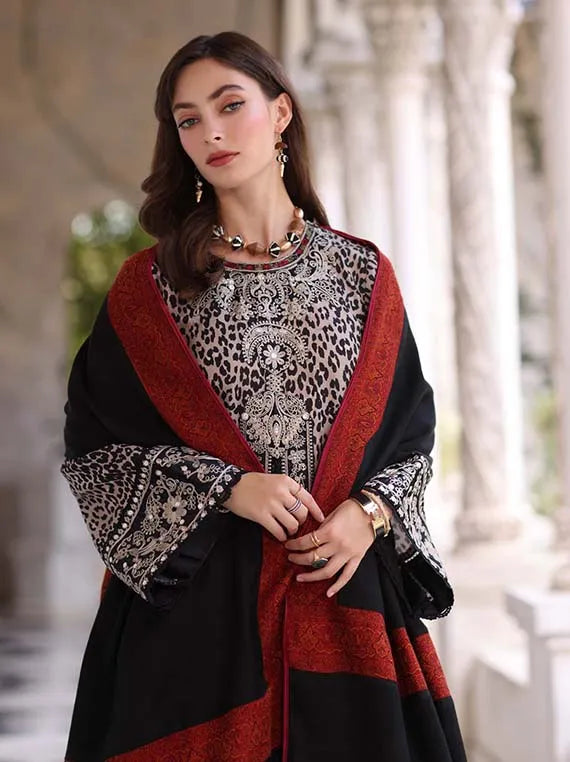 NOOR Winter Pashmina Shawl Collection 2025 by Saadia Asad (01-Noir Safari)