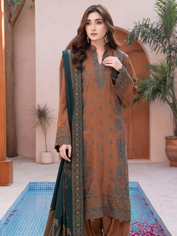 Premium Embroidered Peach Leather Collection 2025 By Manizay(D-03)