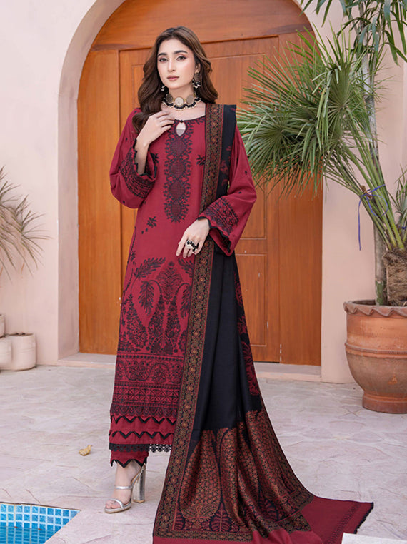 Premium Embroidered Peach Leather Collection 2025 By Manizay(D-04)