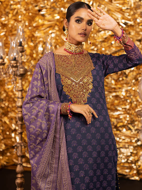 Stylish Summer Essentials Lawn Collection 2025 (FC-W-14E-22-3-Dark Blue)