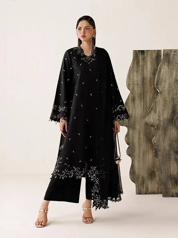 Veira by Farasha Unstitched Embroidered Raw Silk'26 (03-Midnite Luxe)