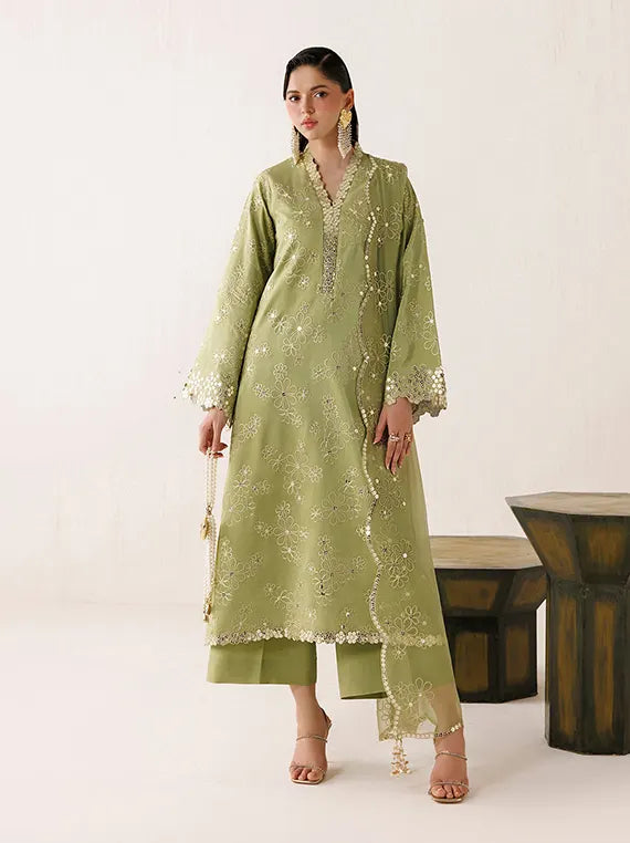 Veira by Farasha Unstitched Embroidered Raw Silk'26 (04-Moss Grace)
