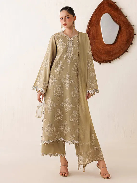 Veira by Farasha Unstitched Embroidered Raw Silk'26 (06-Ivory Sand)