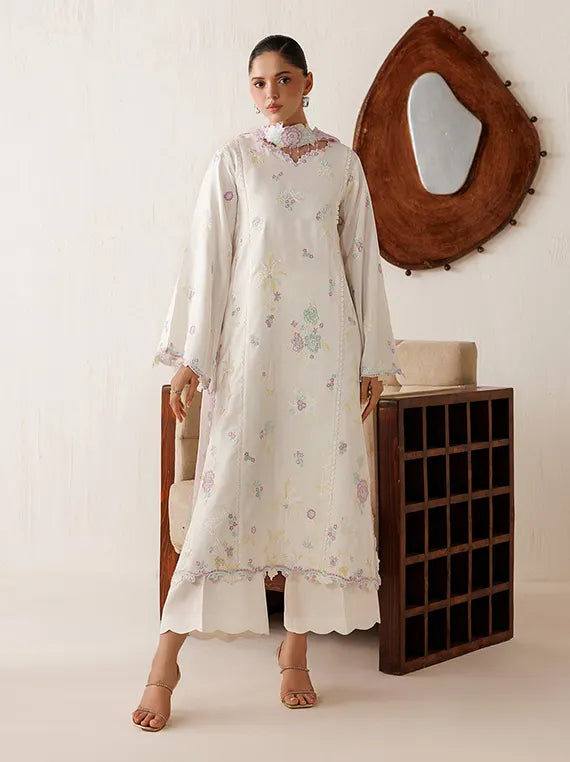 Veira by Farasha Unstitched Embroidered Raw Silk'26 (12-Lunaire Pearl)