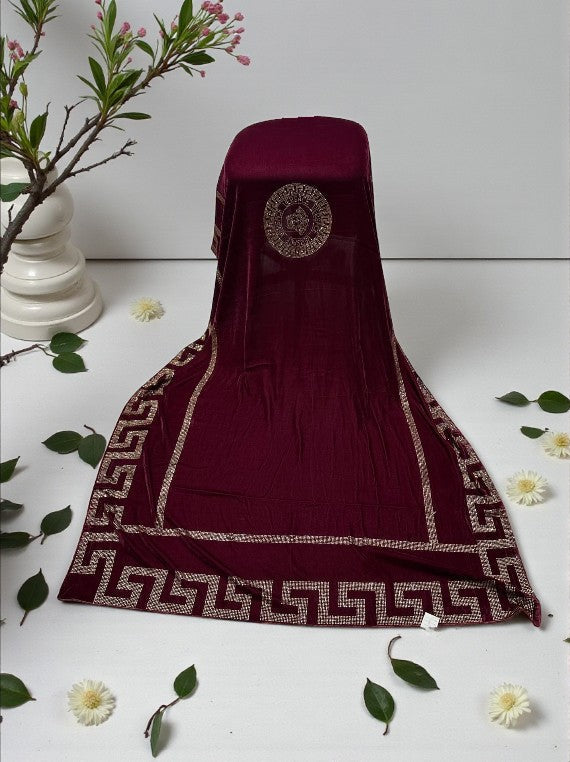 Warm Luxury Velvet Shawl With Luxe Stone Border Edit 2025 (25DS24-01)