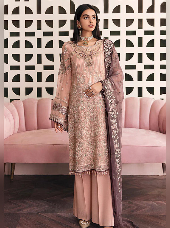 Flossie Festive Embroidered Unstitched Collection'26 (05 Picturesque Peach)