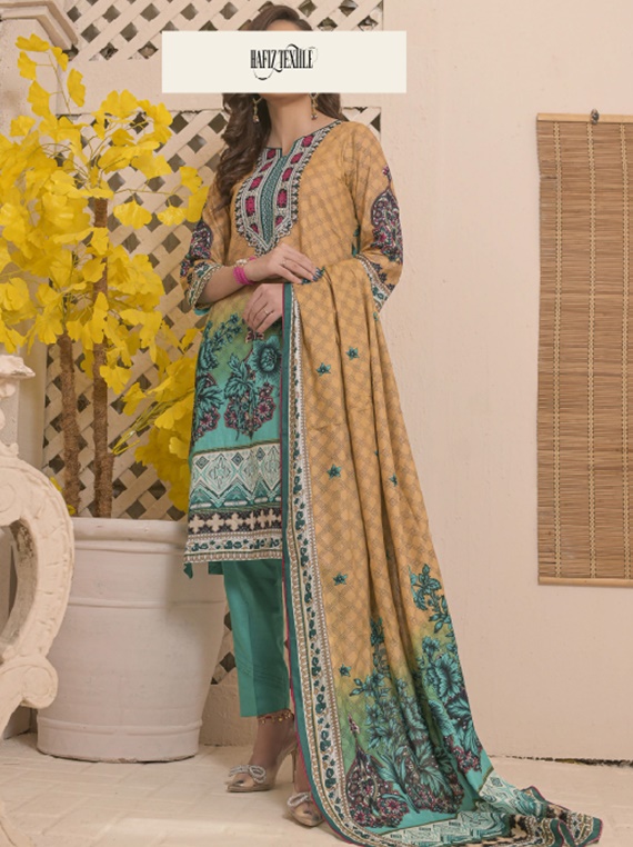 Minha And Zunaisha Lawn Collection 2023 By Hafiz Textile (D-9A)